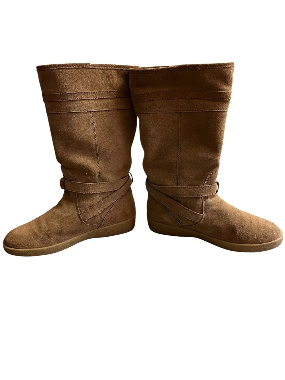 Coach Tallulah Boots Women’s 7 B Brown Suede Shearling Mid Calf Buckle Gold Logo